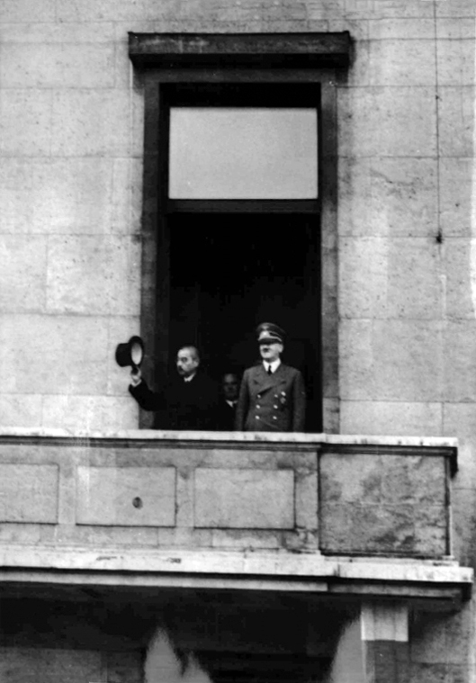 Adolf Hitler and the Japanese foreign minister Matsuoka on the balcony of the Reich Chancellery